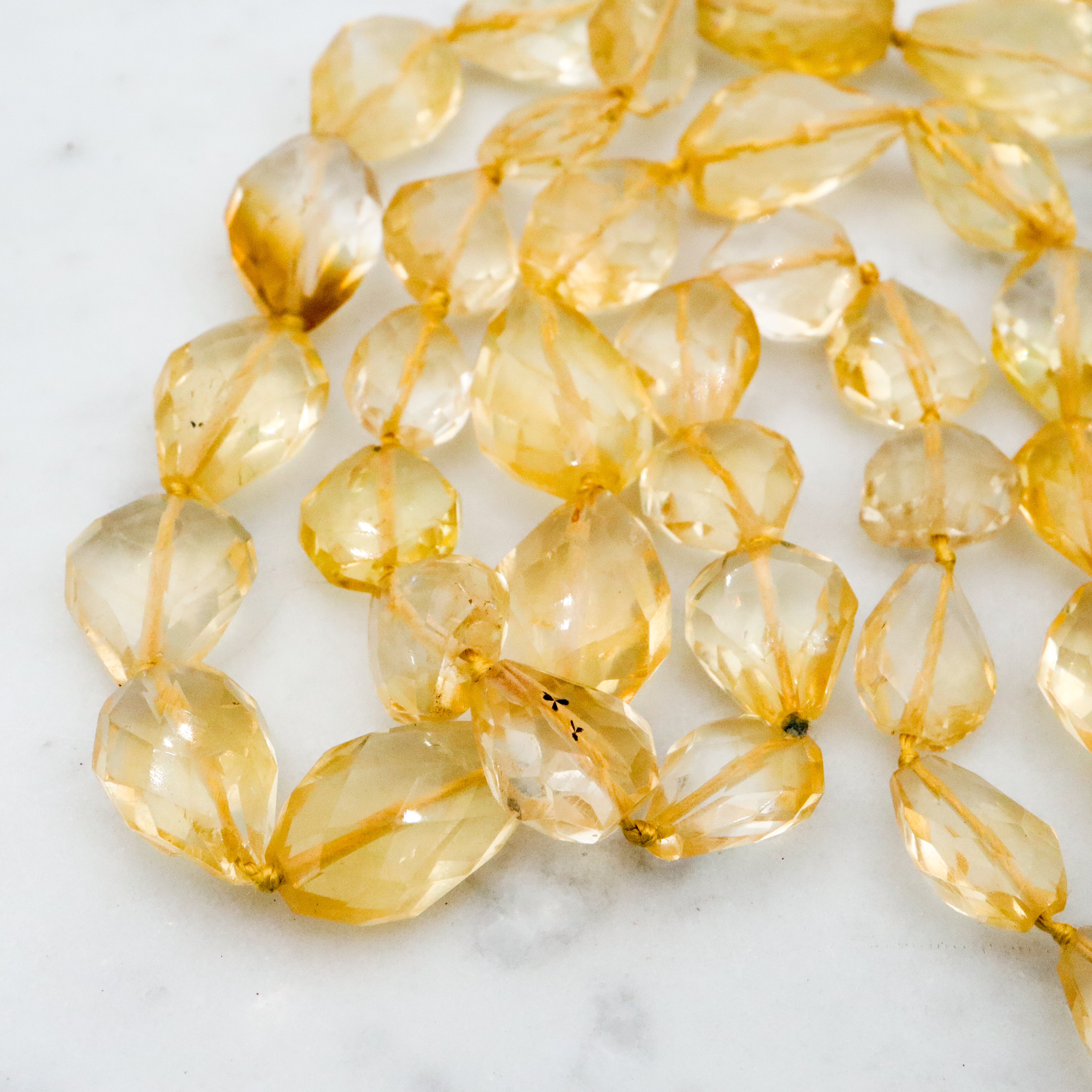 Retro double strand hand cut natural citrine beaded necklace with 14k clasp